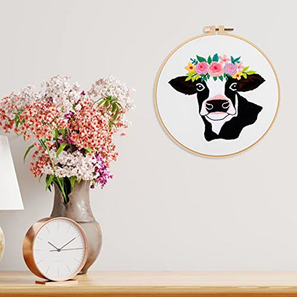 Louise Maelys Cow Beginners Embroidery Kits,Cross Stitch Starter kit for Adults with Embroidery Cloth Hoop Needles Instruction and Threads - color: Kit-16