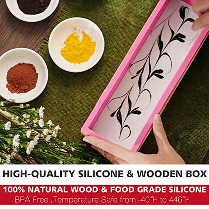 Lerykin 2 pcs Rectangular Soap Molds Kit with Cutters - 42oz Flexible Silicone Loaf Soap Mold with Wooden Box, Stainless Steel Wavy & Straight Scraper for Homemade Craft Soap Making Supplies - color: Pink+Yellow - Rectangle
