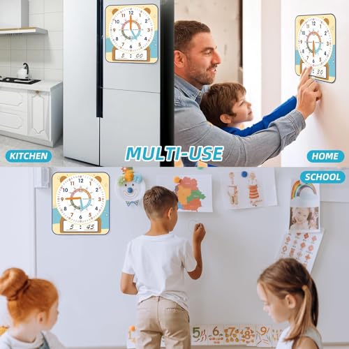 ANCOMEDO Large 12" Magnetic Writable Dry Erase Teaching Clock with Cute Style, Teaching Demonstration Clock for Kids Learning Practice Time for Home School Classroom Supplies (12" x11"-Beige) - style: Beige-1pack
