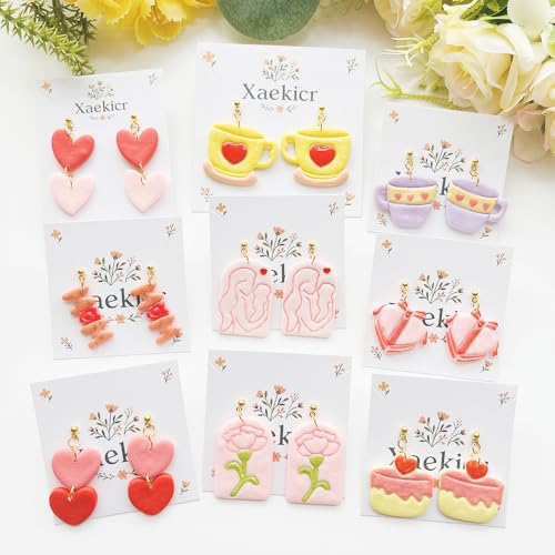 Mother’s Day Polymer Clay Cutters & Stamps Set - 12pcs Sharp & Durable Tea Cup, Cake, Heart, MOM & Silhouette Shapes for DIY Earring Jewelry Making, Soft Clay Crafts & Holiday Supplies - color: 2M color