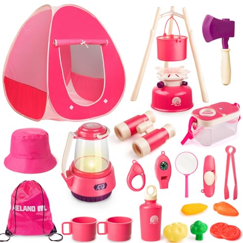 Meland Camping Play Set for Kids 3-6, Pretend Adventure Toy Gift - color: Pink