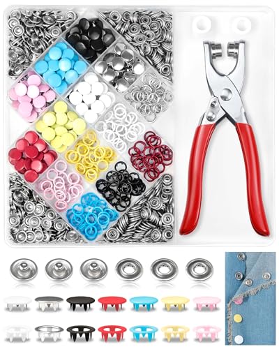 200 Sets FIVEIZERO Metal Snaps Buttons with Fastener Pliers Press Tool Kit for Sewing and Fabric, Snap Fasteners Kit in 7 Colors for Clothing, Crafts, and DIY Projects (10mm)
