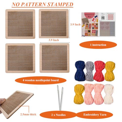 Yushen 4Pcs Heart Coaster Needlepoint Kit for Adult Cross Stitch Kits DIY Adults Needlepoint Embroidery Set No Patterns Stamped Embroidery Needles Threads Crafts (Love) - color: Love