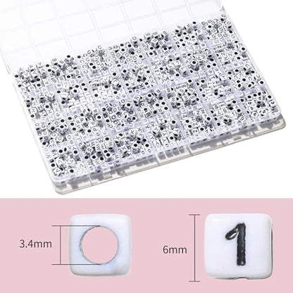 730pcs Square Letter Beads, 28 Styles Friendship Bracelet Kit, 6x6 mm Acrylic Alphabet Beads for Bracelet and Jewelry Making(White and Black)