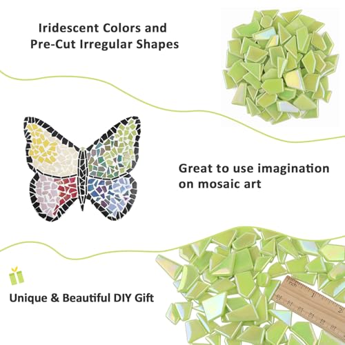 Youway Style 200g Iridescent Green Glass Mosaic Tiles for Crafs Bulk - color: Grass Green, size: 200g