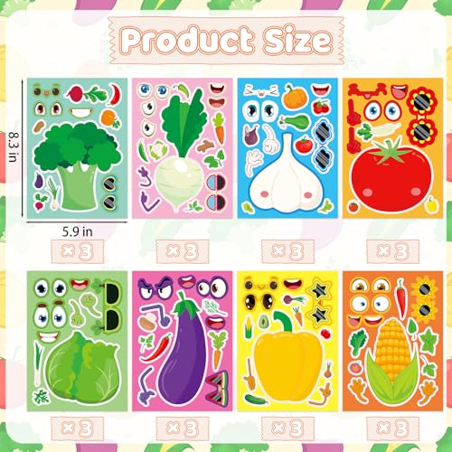 24 Sheets Vegetables Make a Face Sticker, Make Your Own Vegetables Stickers Mix and Match Sticker for Home School Classroom Crafts Activities Reward Birthday Party Favors - style: Vegetables