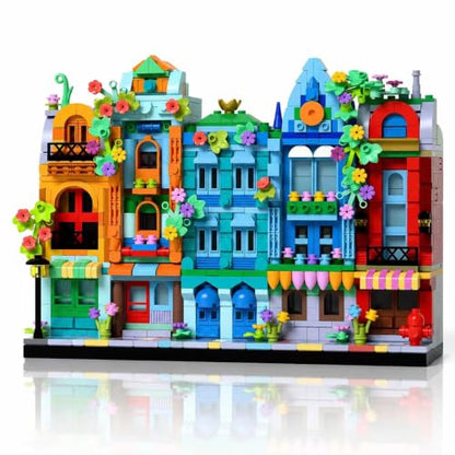 Micro Flower Street Architecture Building Toy for Teens & Adults, City Town House DIY Model, Mini Brick Building Blocks, Home Office Desk Decor, Collectible Display Gift for Men and Women