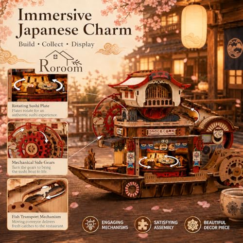 Roroom Mechanical 3D Wooden Puzzles for Adults, 425pcs Wood Building Kit - color: Nautical Sushi