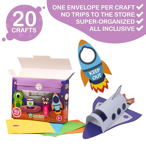 Craftikit® 20 Space Arts & Crafts for Kids - All-Inclusive Fun Toddler Craft Kit, Ages 3-10, Galaxy-Themed Activities - color: Space