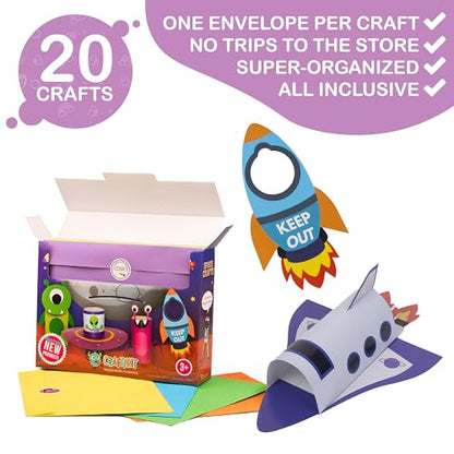 Craftikit® 20 Space Arts & Crafts for Kids - All-Inclusive Fun Toddler Craft Kit, Ages 3-10, Galaxy-Themed Activities - color: Space