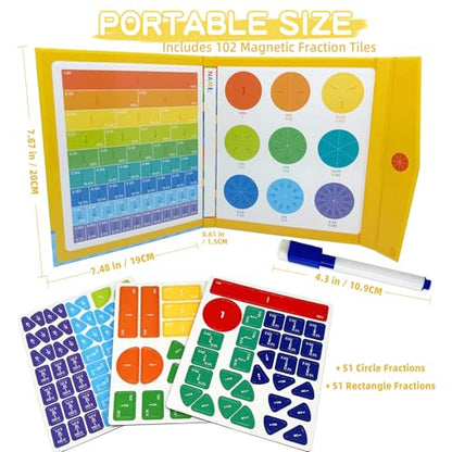 Magnetic Fraction Educational Puzzle for Kids, New Magnetic Fraction Tiles & Fraction Circles, Math Manipulatives for Elementary School Early Math Skills