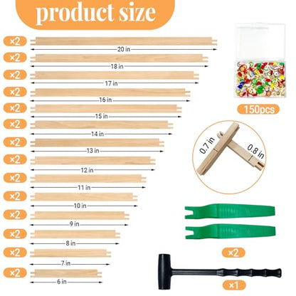 SMUAENSS 28 Pcs Wooden Needlepoint Stretcher Bars 14 Sizes DIY Canvas Frame Kit for Embroidery Art Oil Painting Posters with Claw Hammer and Thumbtacks 6 to 20 Inch - size: 14 Size