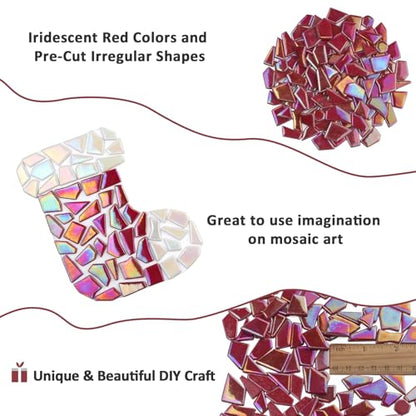 Youway Style 200g Iridescent Red Glass Mosaic Tiles for Crafs Bulk - color: Red, size: 200g