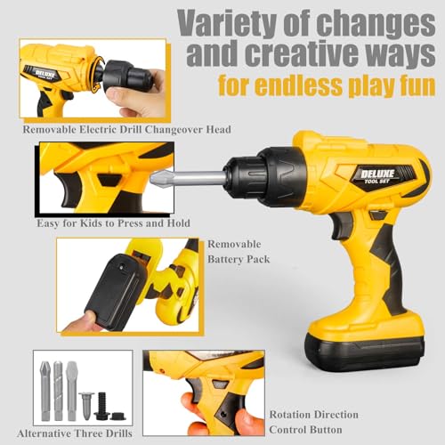 Zealous 48pcs Kids Tool Set with Tool Box & Electronic Toy Drill, Pretend Play Construction Kits for Kids Ages 3-5 Years Old, Toddler Boy Toys - style: C-Toy Tool Box