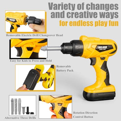 Zealous 48pcs Kids Tool Set with Tool Box & Electronic Toy Drill, Pretend Play Construction Kits for Kids Ages 3-5 Years Old, Toddler Boy Toys - style: C-Toy Tool Box