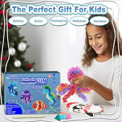 JRD&BS WINL Magical Ocean Animal Poke Art - Dolphin, Jellyfish, Seahorse, Turtle, Octopus, No-Mess Craft Kit for Kids 4-9,Marine Biology Learning Toy, Creative Gift for Preschoolers - style: marine life