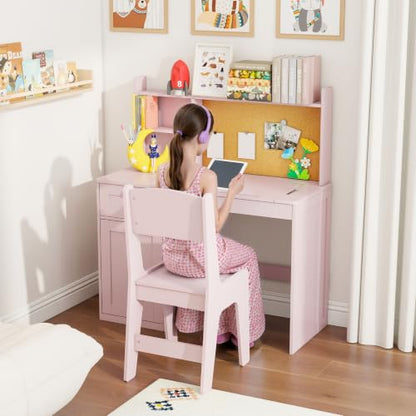 FTZxHKLX Kids Study Desk and Chair Set with 0-105° Tiltable Desktop, Pink - color: Pink, size: with Lift Up Hinge