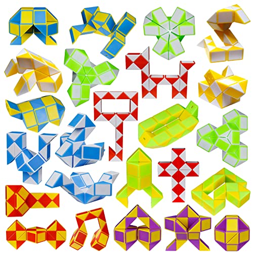24 Pack 24 Blocks Mini Fidget Snake Cube Mini Twist Puzzle Cubes Magic Speed Cubes Toy for Kids Party Bag Fillers, Party Supplies - style: 24PCS-8 Colors