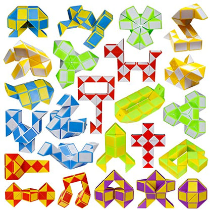 24 Pack 24 Blocks Mini Fidget Snake Cube Mini Twist Puzzle Cubes Magic Speed Cubes Toy for Kids Party Bag Fillers, Party Supplies - style: 24PCS-8 Colors