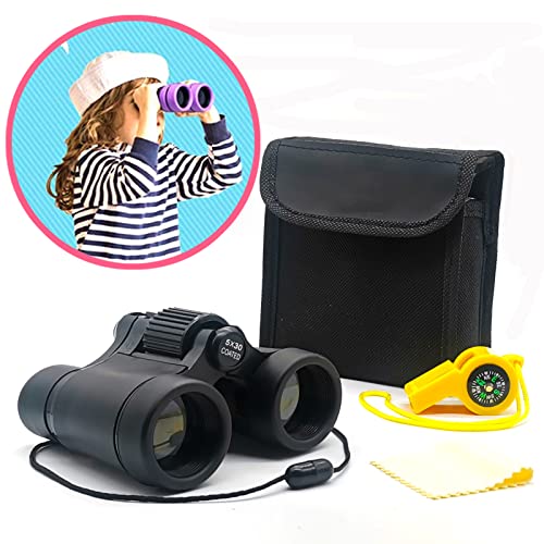 Kids Binoculars Ages 3-12 with Compass & Whistle - color: Black