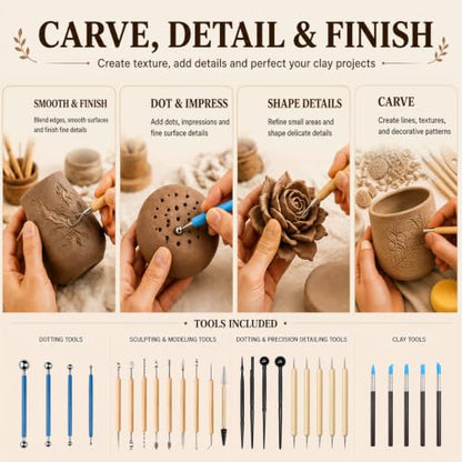 47PCS Pottery Tools Kit, Ceramic Tools, Clay Sculpting Tools - color: 47Pcs