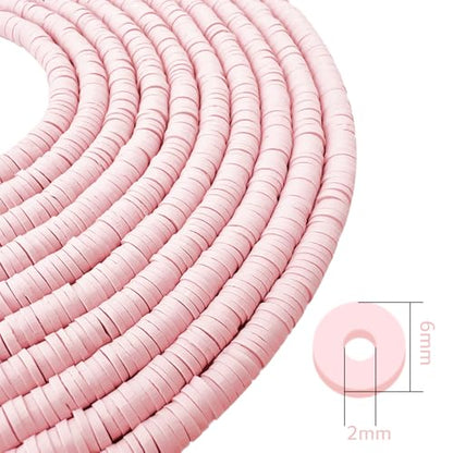 3600 PCS 10 Strands Polymer Clay Beads for Jewelry Making, Vinyl Heishi Beads 6mm for Surfer Bracelets Necklace Making (Pale Pink) - color: Pale Pink