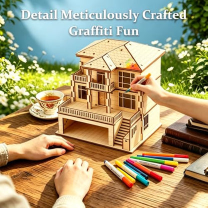 3D Wooden Puzzle for Adults DIY Miniature House Building kit Three Layer - color: Garden Wood Color 03