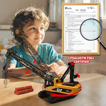 Construction Crane Toys for Boys,Crawler Cranes Truck Toy with Rotatable Fuselage Workbench and Liftable Robotic Arm,Cranes Truck with Simulated Lights,Crane Toys for Boys Age 4-7 - color: Crane
