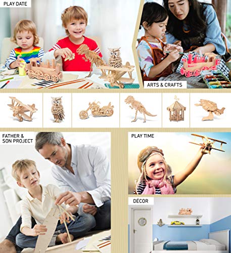 Puzzled 3D Puzzle Rolling Locomotive Train Wood Craft Construction Model Kit, Fun & Educational DIY Wooden Toy Assemble Unfinished Crafting Hobby Puzzle to Build & Paint for Decoration 30 Pieces Pack