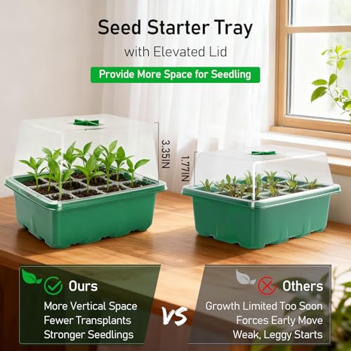MIXC 10 Pack Seed Starter Tray, 120 Cell Stater Kit with Elevated Lid Green - color: Green, size: 12 Cell-10 Packs Elevated Cover