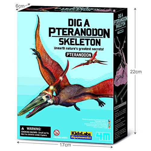 4M Dig a Pteranodon Skeleton Kit for Kids Ages 8-12 – Flying Reptile Fossil Excavation Set with 15 Realistic Bones, STEM Paleontologist Digging Kit with Hammer, Chisel & Brush, Educational Gift
