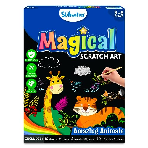 Skillmatics Magical Scratch Art Book – Animals, Paper Craft Kit, Travel Toy - style: 1. Animals