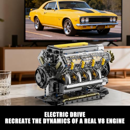 V8 Engine Model Kit that Runs, Visible Mini Car Motor Building Blocks Set for Adults, Compatible with Lego, STEM Physical Science Educational Toy for Teens Boys 14+ (905 PCS)