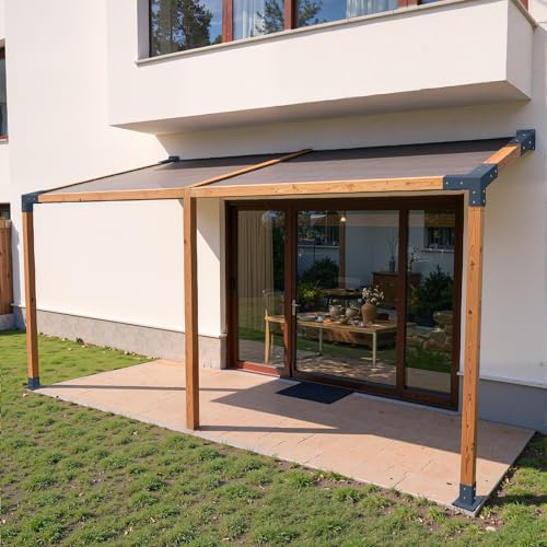 VEVOR Pergola Kit, 4x4 Inch 3-Way Slanted Brackets for 3.5x3.5 Inch Wood Beams in Actual Size, 2-Pack Pergola Brackets with 2 Post Bases and 2 Wall Mount Bases, for Outdoor Pergolas, Gazebos, Sheds - size: 2PC 15°3-Way+4PC Base Post 4*4 SET