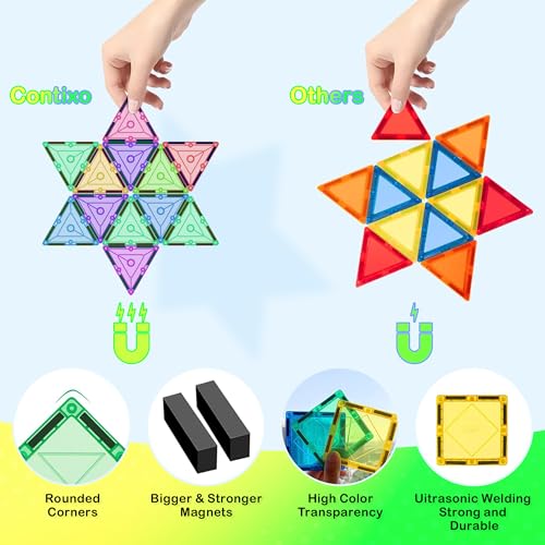 Contixo ST4 Magnetic Tiles - 112 PCs 3D Building Blocks STEM Construction Creativity, Imagination, Recreational, Educational Building Toys for Kids Children Toddler Ages 4-8, Boys and Girls Age 3-5 - style: STEM-112pcs