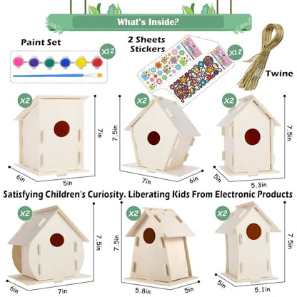 ILHSTY 6 Pack Large DIY Bird Houses Kits for Kids, Kids Crafts Wood Houses for Crafts Class Parties, DIY Crafts and Art Birdhouse Kits for Children to Build & Paint (6)