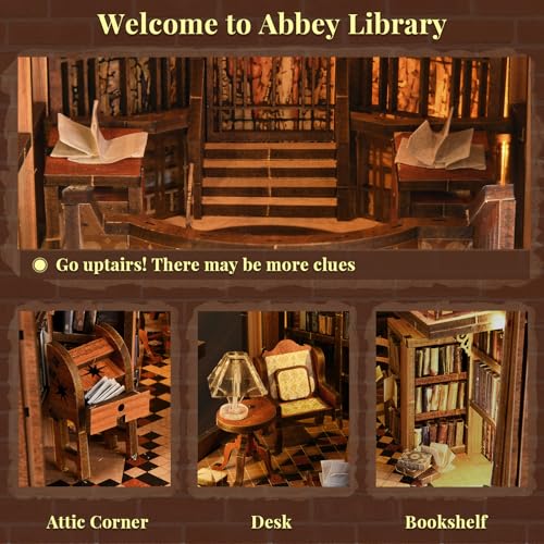 CCCDF Abbey Library Book Nook Kit, DIY Miniature House Kit with LED - color: Abbey Library