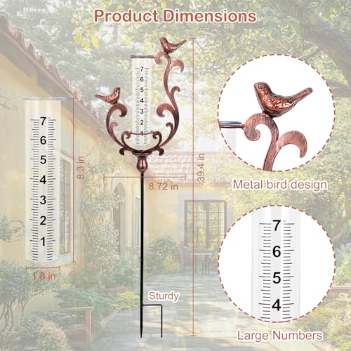 Rain Gauge Outdoor, 39" Cast Iron Bird Rain Gauge Outdoors Best Rated - color: Bronze - Bird