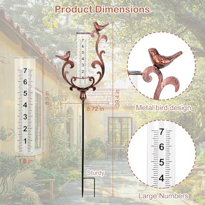 Rain Gauge Outdoor, 39" Cast Iron Bird Rain Gauge Outdoors Best Rated - color: Bronze - Bird