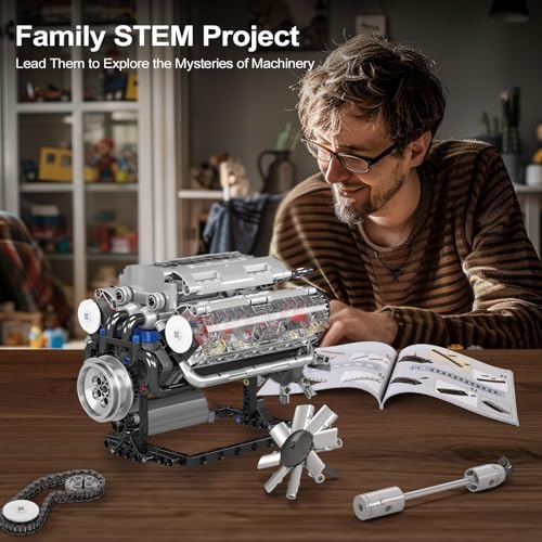 Mould King 10088 V8 Engine Model Kit - 535 Pcs to Build Your Own Mini Engine that Works, DIY STEM Mechanic Engineering Construction Set, Hobby Building Blocks Kit for Adults