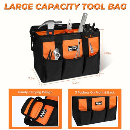INCLY 24 PCS Kids Real Tool Set with Tool Bag, Small Real Hand Tools Kit - color: Orange