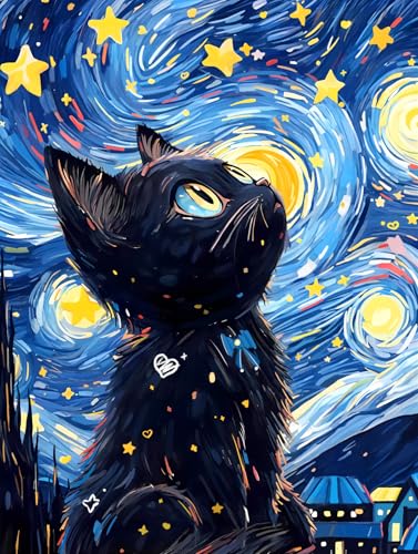 Yunnuo Diamond Art Kits for Adults Cat, DIY Diamond Painting kit 12x16inch - color: D002-black cat 30x40cm