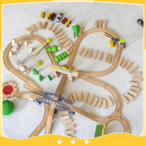 Halloscume 9 Pcs Wooden Train Track Set with Viaduct Bridge Arches