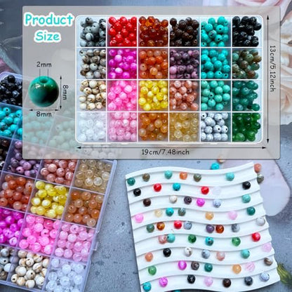 720Pcs 8mm Acrylic Round Beads for Jewelry Making, Bohemian Style Round Bead Faux Turquoise White Crack Bead Plastic Bubble Gum Beads for Bracelets Making Kit DIY Necklace Crafts - color: Crack 8mm