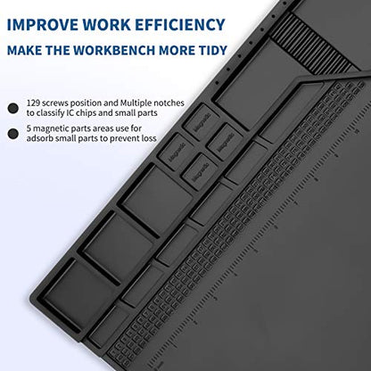 HengTianMei-203 Black Magnetic Repair Work Mat Heat Resistant Large Silicone Soldering Mat Expand Work Area for Soldering, Electronics, Computer Repair Etc 22" * 14" - size: HTM-203