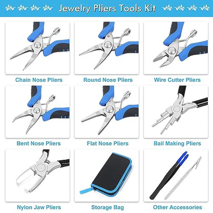 Toolour Jewelry Pliers Set Jeweler Making Tools Kit,Mini Craft Pliers Tool for Adults Beginner,Jewelry Making Supplies DIY Beading Hobby Crafting Wrapping Crimping Cutting Repair