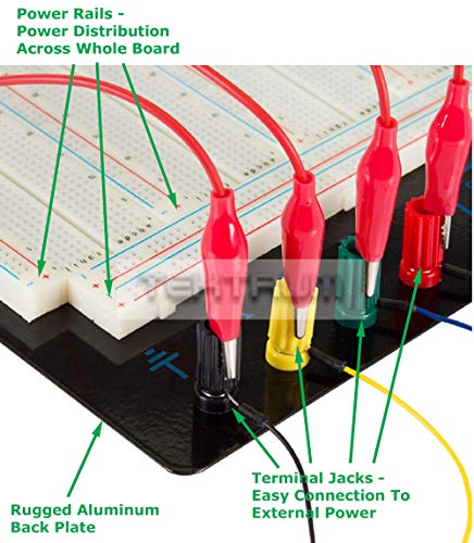 TEKTRUM EXTERNALLY Powered SOLDERLESS 2200 TIE-Points Experiment Plug-in BREADBOARD with Aluminum Back Plate and Jumper Wires for Proto-Typing Circuit - size: 2200 TIE-POINTS