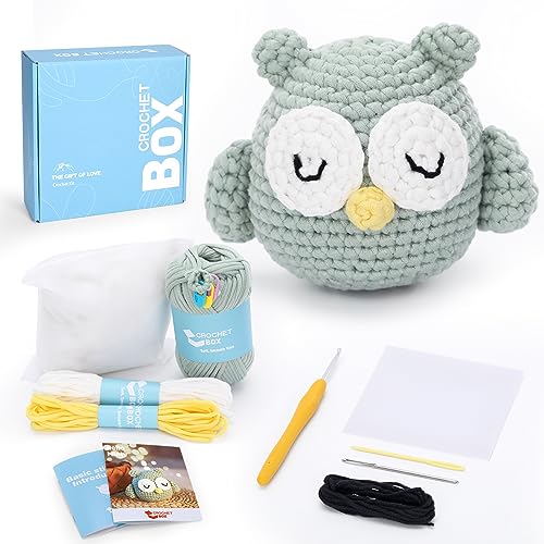 Complete Beginners Crochet Kit - Owl Crochet Kit, All You Need for Crocheting, Step-by-Step Video Tutorials, Instruction, Tools, Holiday Birthday Gift for Adults, Teens - color: Owl