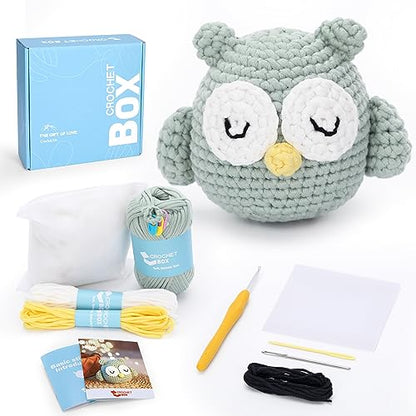 Complete Beginners Crochet Kit - Owl Crochet Kit, All You Need for Crocheting, Step-by-Step Video Tutorials, Instruction, Tools, Holiday Birthday Gift for Adults, Teens - color: Owl
