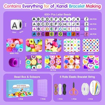 Redtwo 7 Boxes 5000 Pcs Pony Beads Kit, 144 Colors 6x9mm Kandi Beads for Friendship Jewelry Bracelet Making Kit, with 600+Pcs Letter Bead, DIY Crafts Gifts for Tween Girls Kids